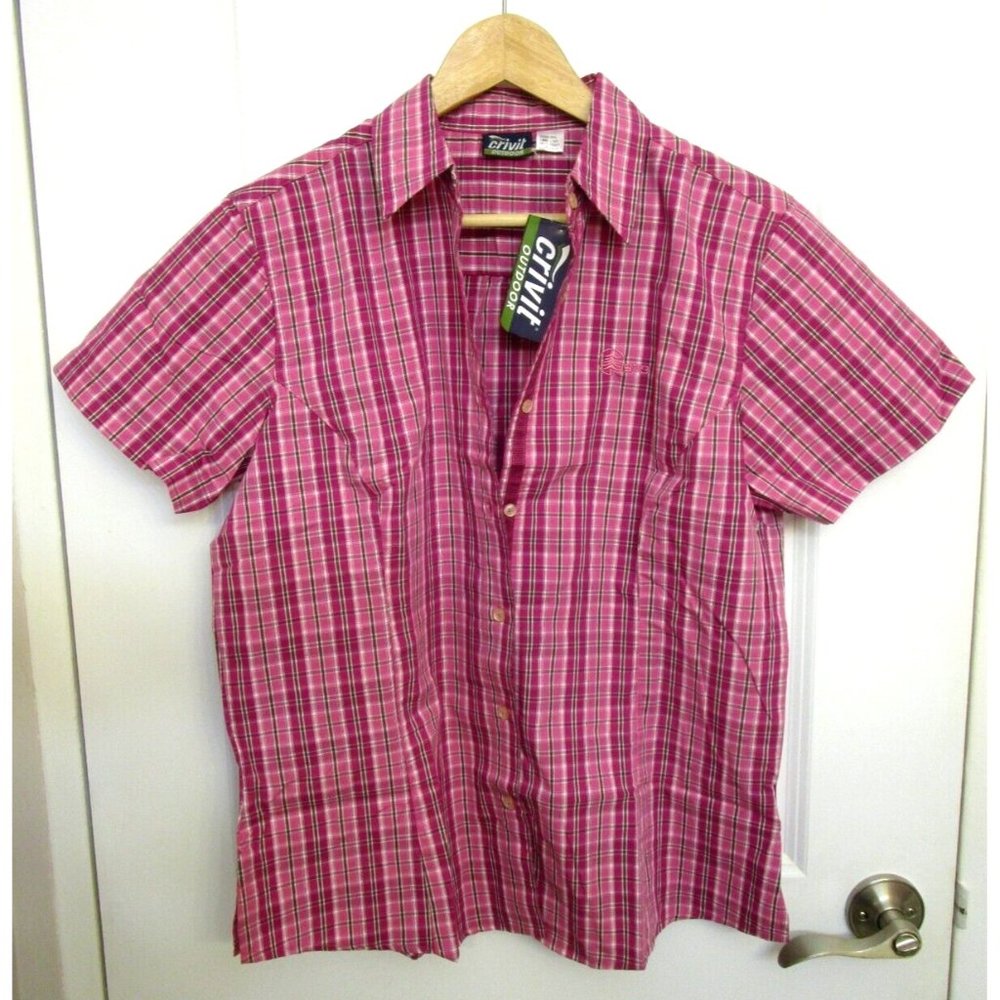 Crivit Outdoor Ladies' Performance Top - Large (Eur L 44/46) Pink Plaid NewWTags